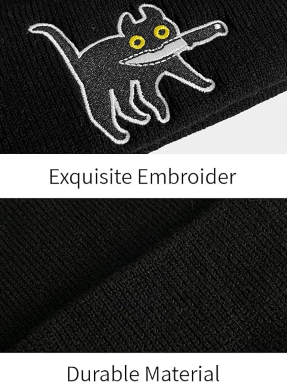 Black Cat Embroidered Beanie Hat - Unbranded - Picture 3 of 5